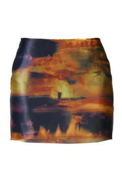 Best PrettyLittleThing Abstract Print Satin Micro Mini Skirt Black