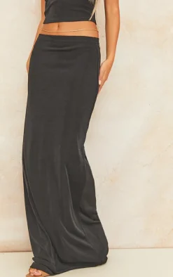 Online PrettyLittleThing Acetate Slinky Low Rise Maxi Skirt Black