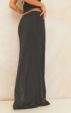 Online PrettyLittleThing Acetate Slinky Low Rise Maxi Skirt Black