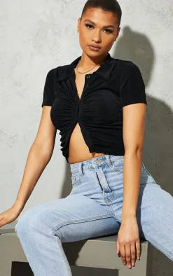 PrettyLittleThing Shirts*Acetate Slinky Ruched Front Short Sleeve Shirt