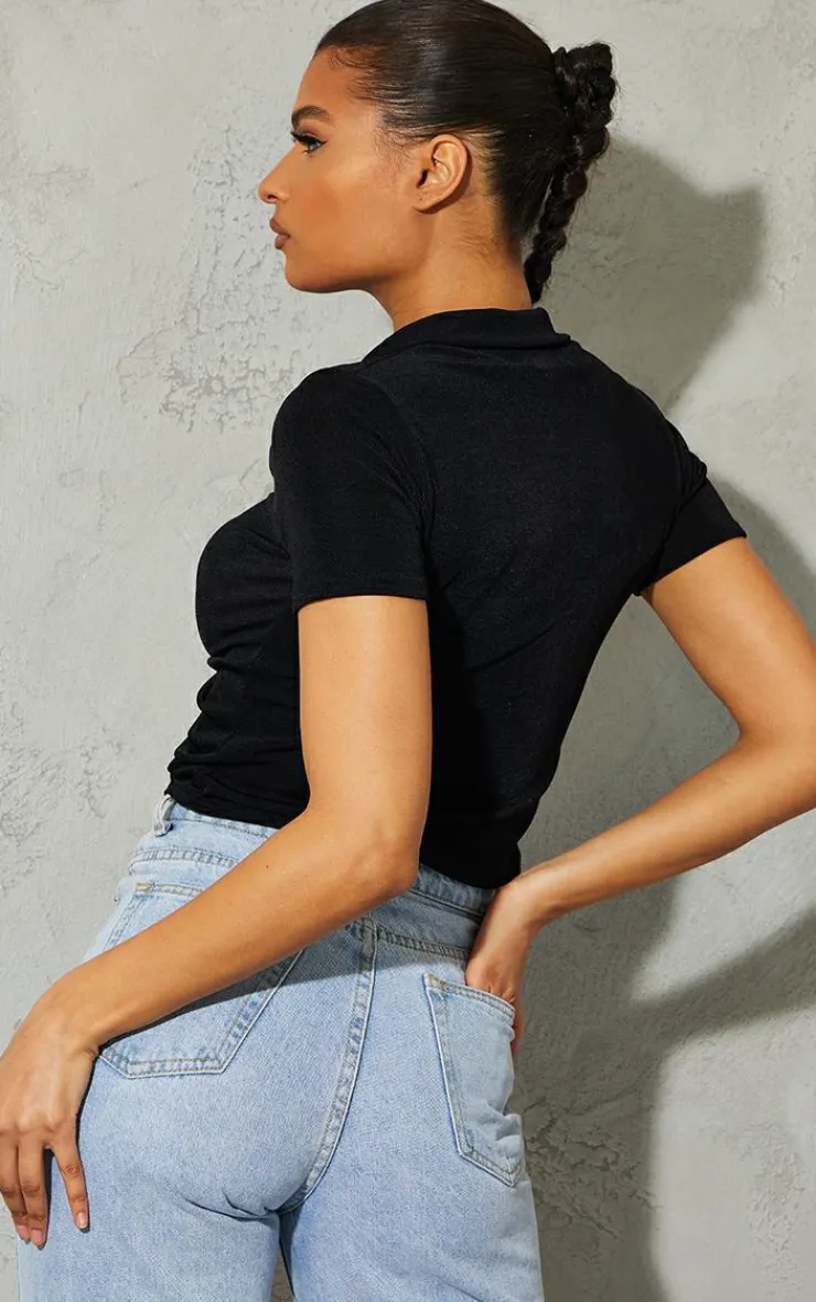 PrettyLittleThing Shirts*Acetate Slinky Ruched Front Short Sleeve Shirt