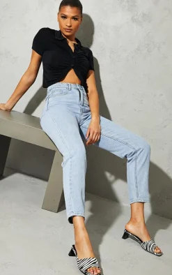 PrettyLittleThing Shirts*Acetate Slinky Ruched Front Short Sleeve Shirt