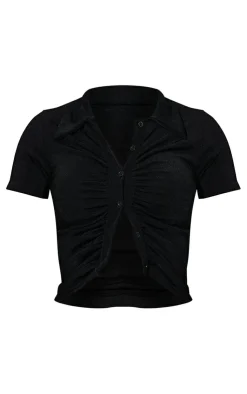PrettyLittleThing Shirts*Acetate Slinky Ruched Front Short Sleeve Shirt