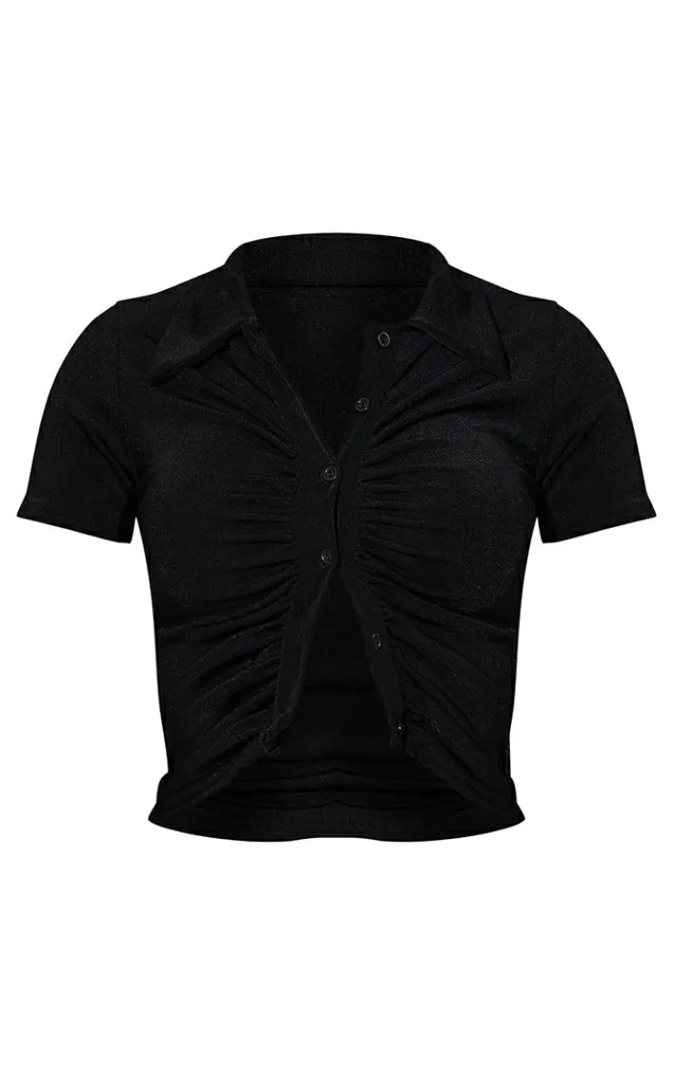 PrettyLittleThing Shirts*Acetate Slinky Ruched Front Short Sleeve Shirt