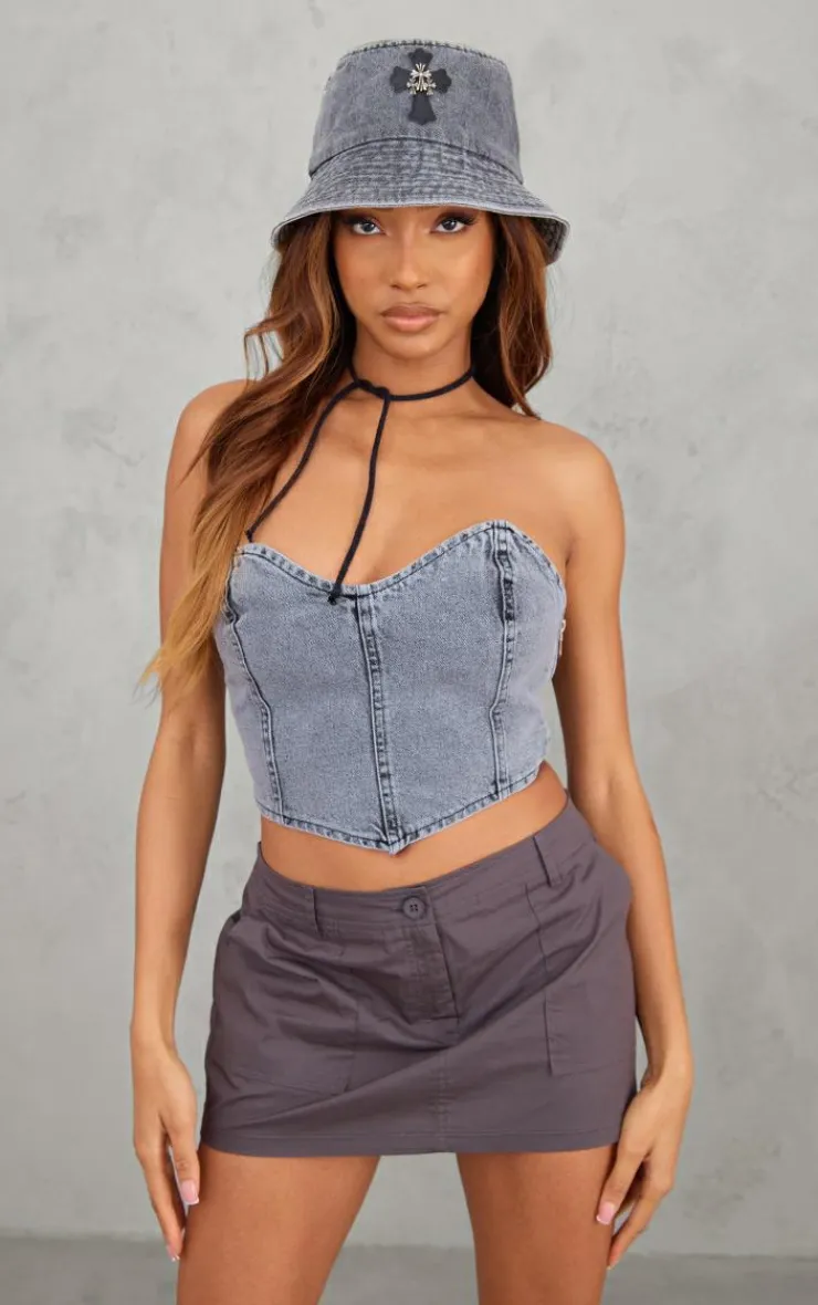 PrettyLittleThing Corsets*Seam Front Bandeau Denim Corset