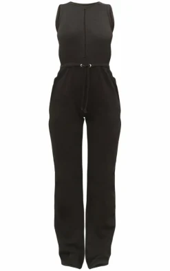 Black Acid Wash Zip Tie Jumpsuit