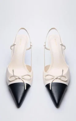 PrettyLittleThing Pumps*Black and Cream Pu Point Toe Bow Detail High Stiletto Court Heels