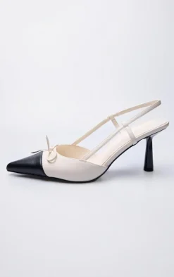 PrettyLittleThing Pumps*Black and Cream Pu Point Toe Bow Detail High Stiletto Court Heels