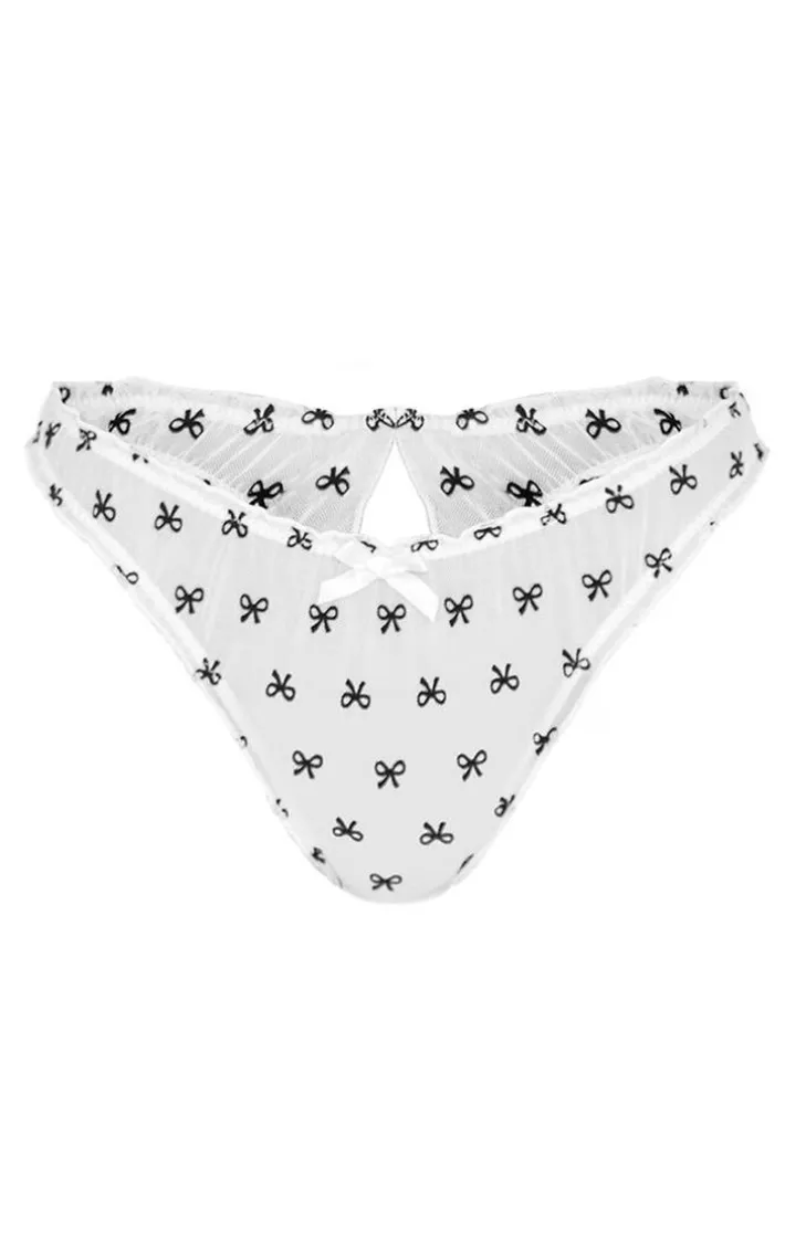 Black And White 2 Piece Mesh Frill Bow Print Thongs