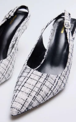 PrettyLittleThing High Heels*Black And White Boucle Point Toe High Stiletto Court Heels