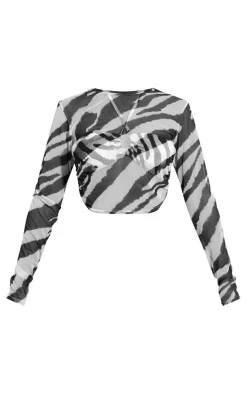 Black And White Zebra Mesh Ruched Beach Top