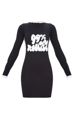 Angel Graphic Contrast Sleeve Bodycon Dress-PrettyLittleThing