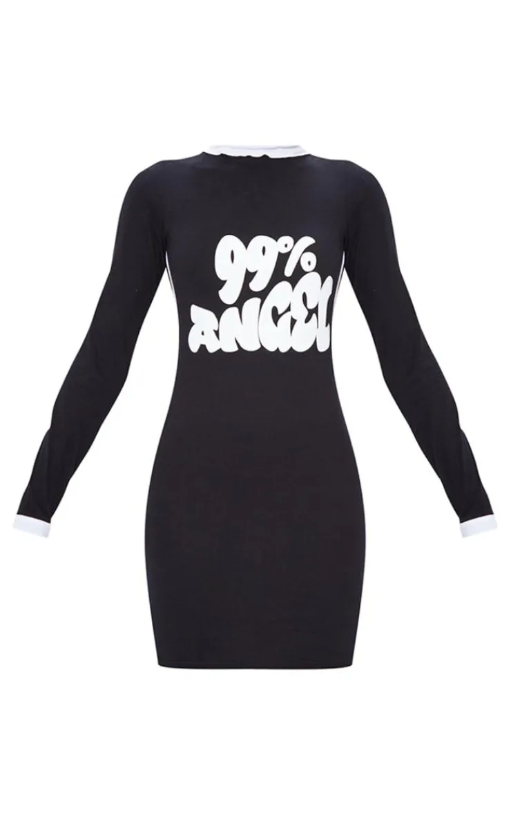 Angel Graphic Contrast Sleeve Bodycon Dress-PrettyLittleThing
