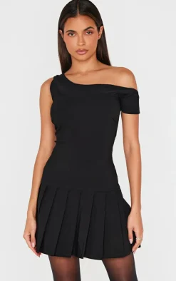 Asymmetric Bengaline Pleated Shift Dress-PrettyLittleThing Outlet