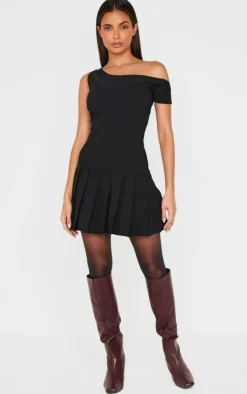 Asymmetric Bengaline Pleated Shift Dress-PrettyLittleThing Outlet
