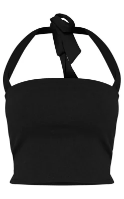 Discount PrettyLittleThing Asymmetric Halterneck Strap Detail Bandeau Black