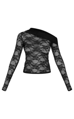 Asymmetric Lace Detail Long Sleeve Top-PrettyLittleThing Sale