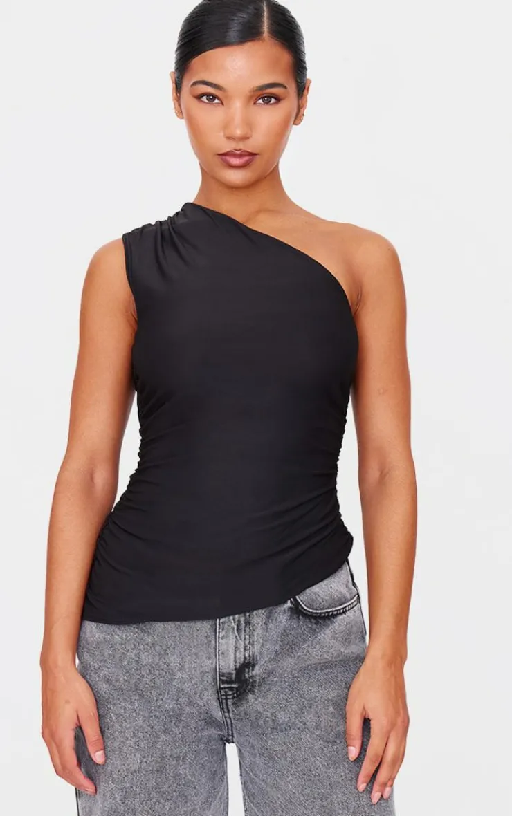 PrettyLittleThing Sleeveless Tops*Asymmetric Ruched Side Longline Top