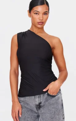 PrettyLittleThing Sleeveless Tops*Asymmetric Ruched Side Longline Top