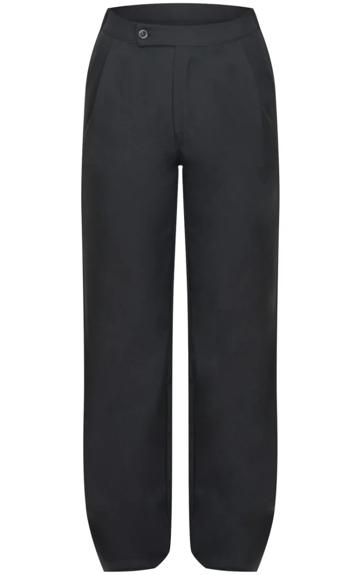 Black Asymmetric Waistband Straight Leg Woven Pant