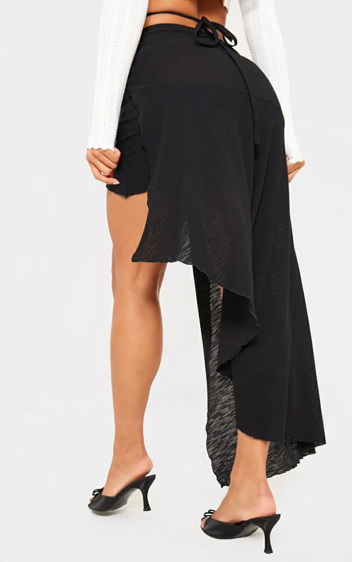 Black Asymmetric Wrap Over Midaxi Skirt