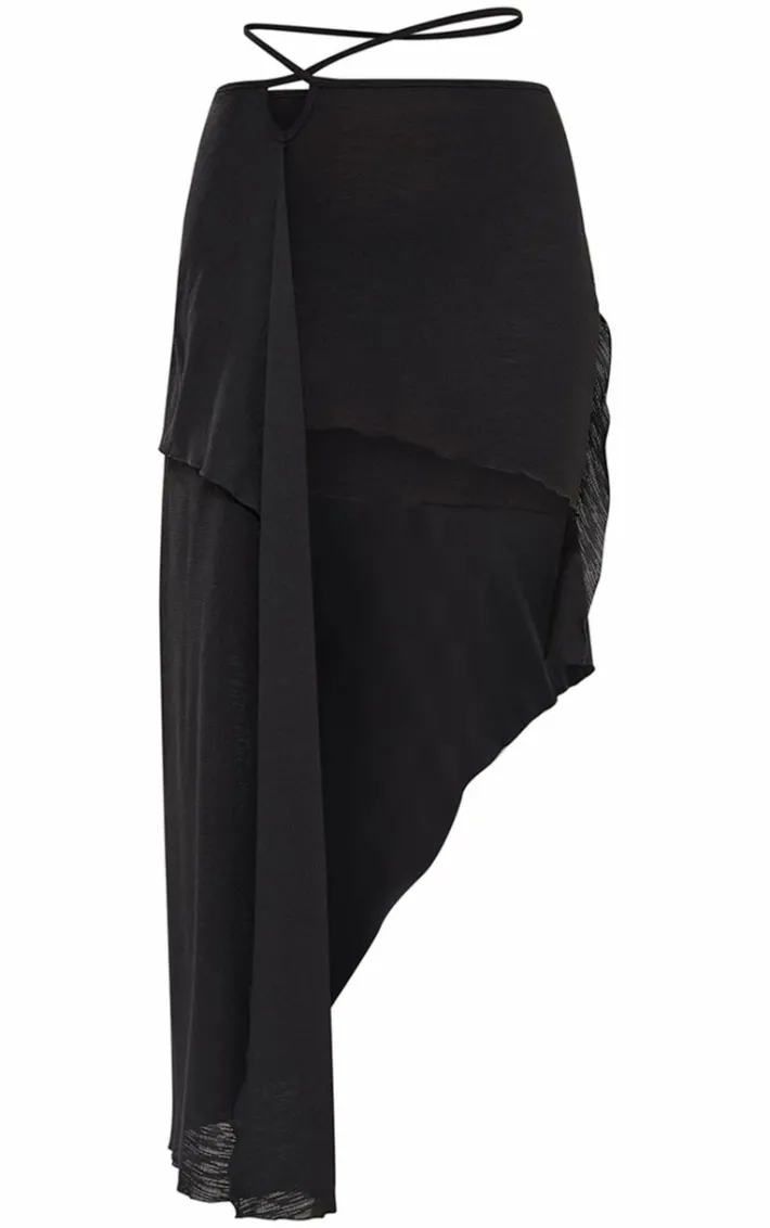Black Asymmetric Wrap Over Midaxi Skirt