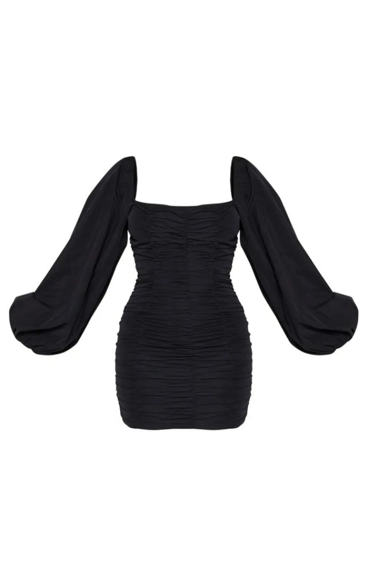Balloon Sleeve Ruched Bodycon Dress-PrettyLittleThing Clearance