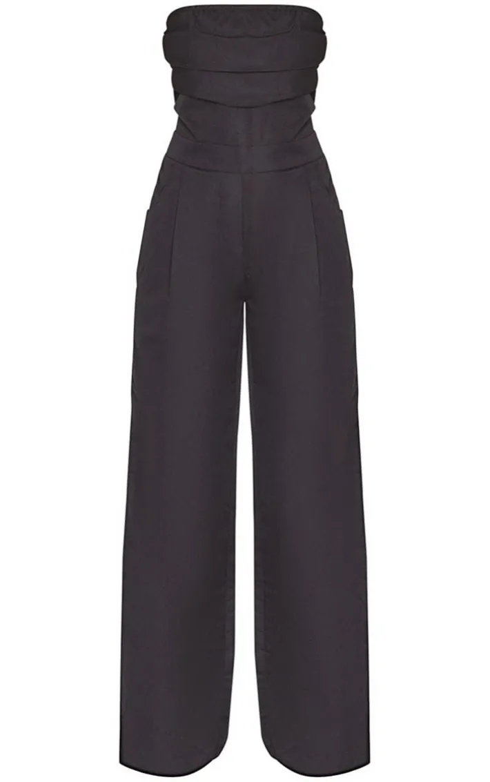 Black Bandeau Corset Wide Leg Jumpsuit