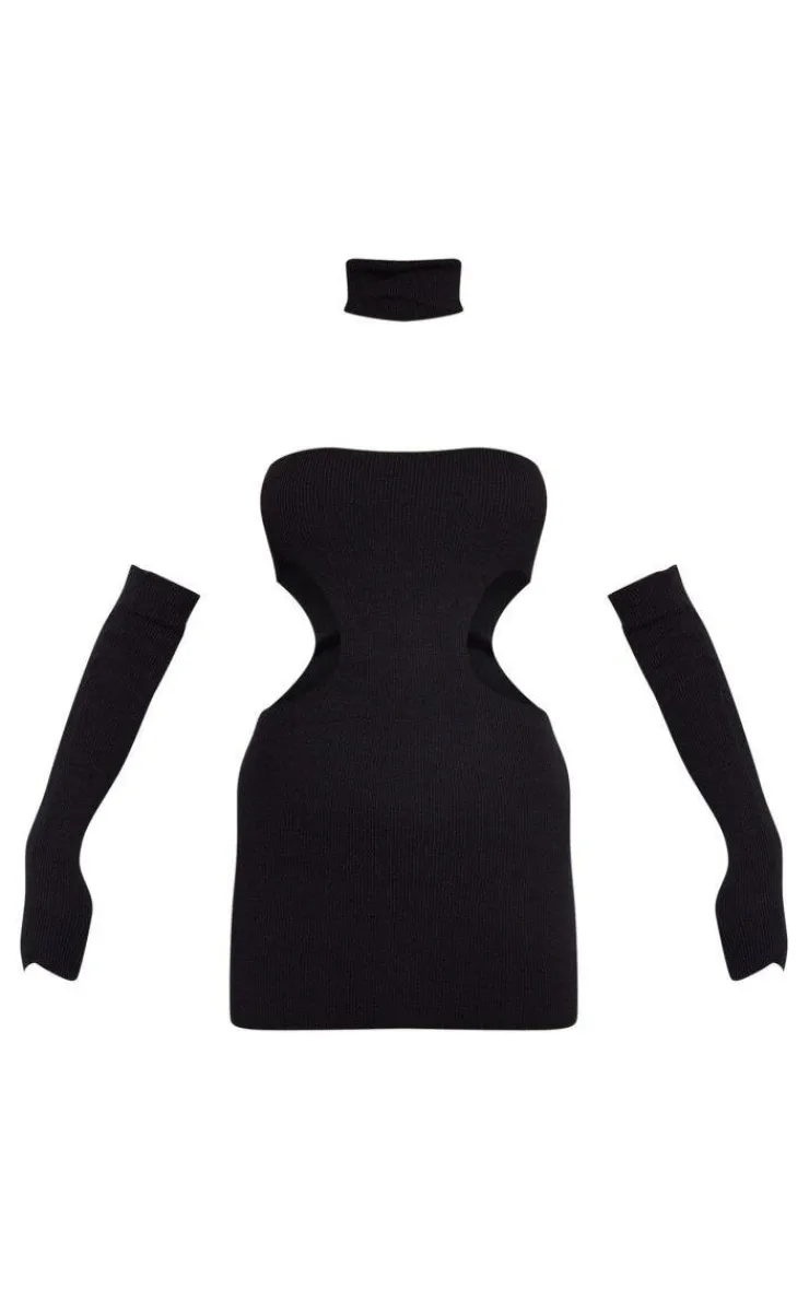 Bandeau Cut Out Knit Dress With Sleeves & Collar-PrettyLittleThing Best