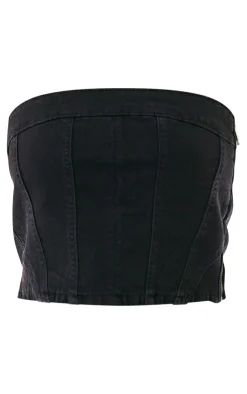 PrettyLittleThing Corsets*Bandeau Seam Detail Denim Corset Top