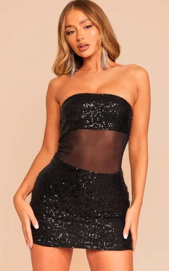 Bandeau Sequin Mesh Panelling Mini Dress-PrettyLittleThing Discount