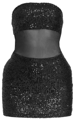Bandeau Sequin Mesh Panelling Mini Dress-PrettyLittleThing Discount