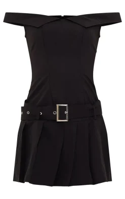 Bardot Belted Pleated Shift Dress-PrettyLittleThing Clearance