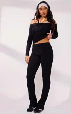 PrettyLittleThing Knitted Tops*Bardot Rib Knit Long Sleeve Top