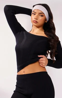 PrettyLittleThing Knitted Tops*Bardot Rib Knit Long Sleeve Top
