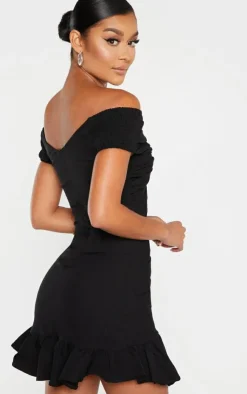 Bardot Shirred Pleated Bodycon Dress-PrettyLittleThing Sale