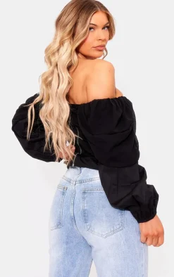 PrettyLittleThing Shirts*Bardot Sleeve Chiffon Insert Shirt