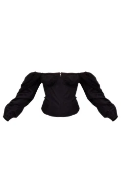 PrettyLittleThing Shirts*Bardot Sleeve Chiffon Insert Shirt