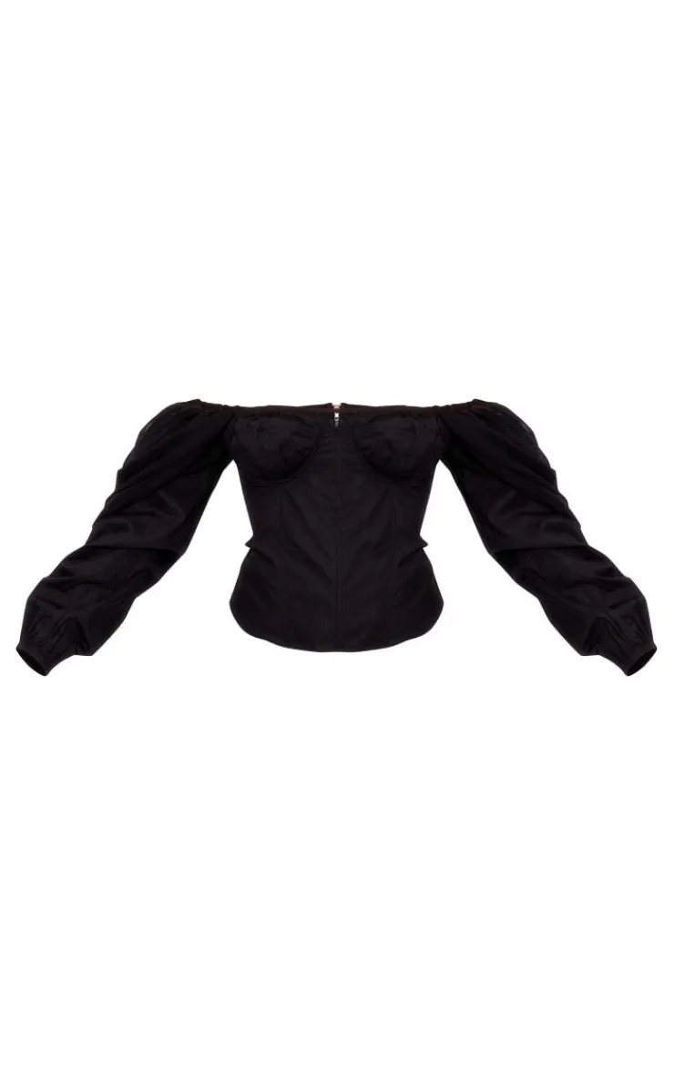 PrettyLittleThing Shirts*Bardot Sleeve Chiffon Insert Shirt