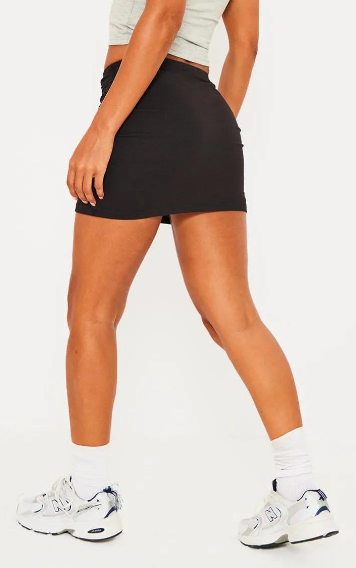 Black Basic Cotton Blend Jersey Mini Skirt