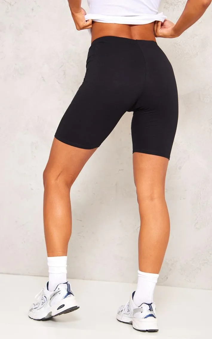 Black Basic Cotton Blend Bike Shorts