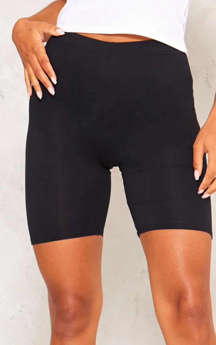 Black Basic Cotton Blend Bike Shorts