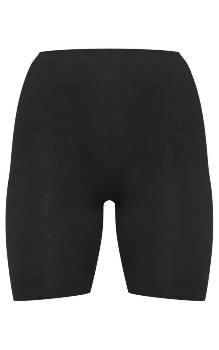 Black Basic Cotton Blend Bike Shorts