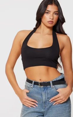 PrettyLittleThing Basic Tops*Basic Cotton Blend Halterneck Crop Top