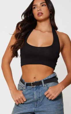 PrettyLittleThing Basic Tops*Basic Cotton Blend Halterneck Crop Top