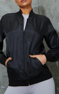 PrettyLittleThing Black Sweatsuits*Basic Lightweight Bomber Jacket