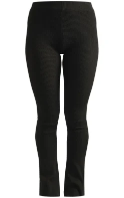 New PrettyLittleThing Basic Rib Knit Kick Flare Pants Black