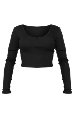 PrettyLittleThing Basic Tops*Basic Rib Long Sleeve V Neck Crop Top