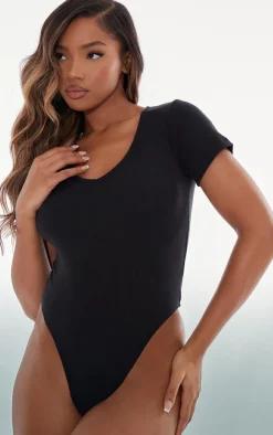 PrettyLittleThing Basic Tops*Basic Rib V Neck Short Sleeve Bodysuit