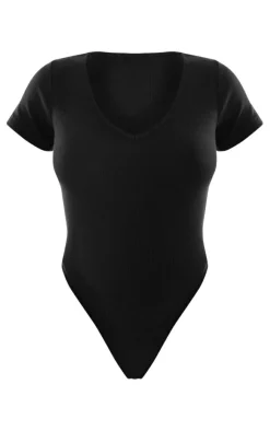 PrettyLittleThing Basic Tops*Basic Rib V Neck Short Sleeve Bodysuit